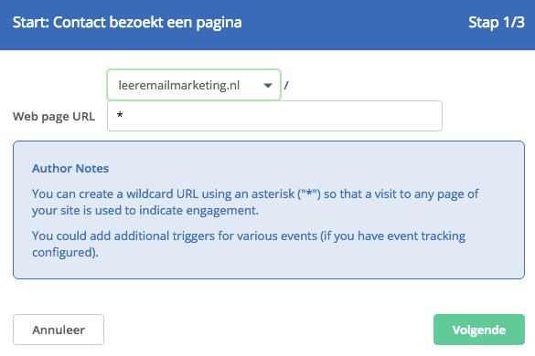 automations status van contacten bijhouden engagement setup wizard