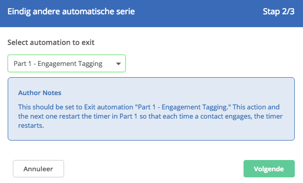 automations status van contacten bijhouden engagement setup wizard