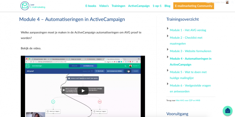 Trainingsoverzicht AVG